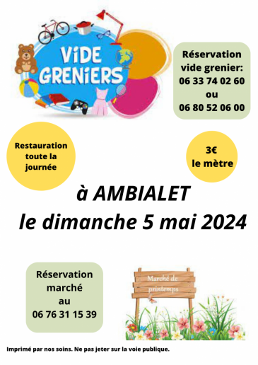 AMBIALET : MARCHÉ DE PRINTEMPS & VIDE GRENIER DIMANCHE 5 MAI 2024